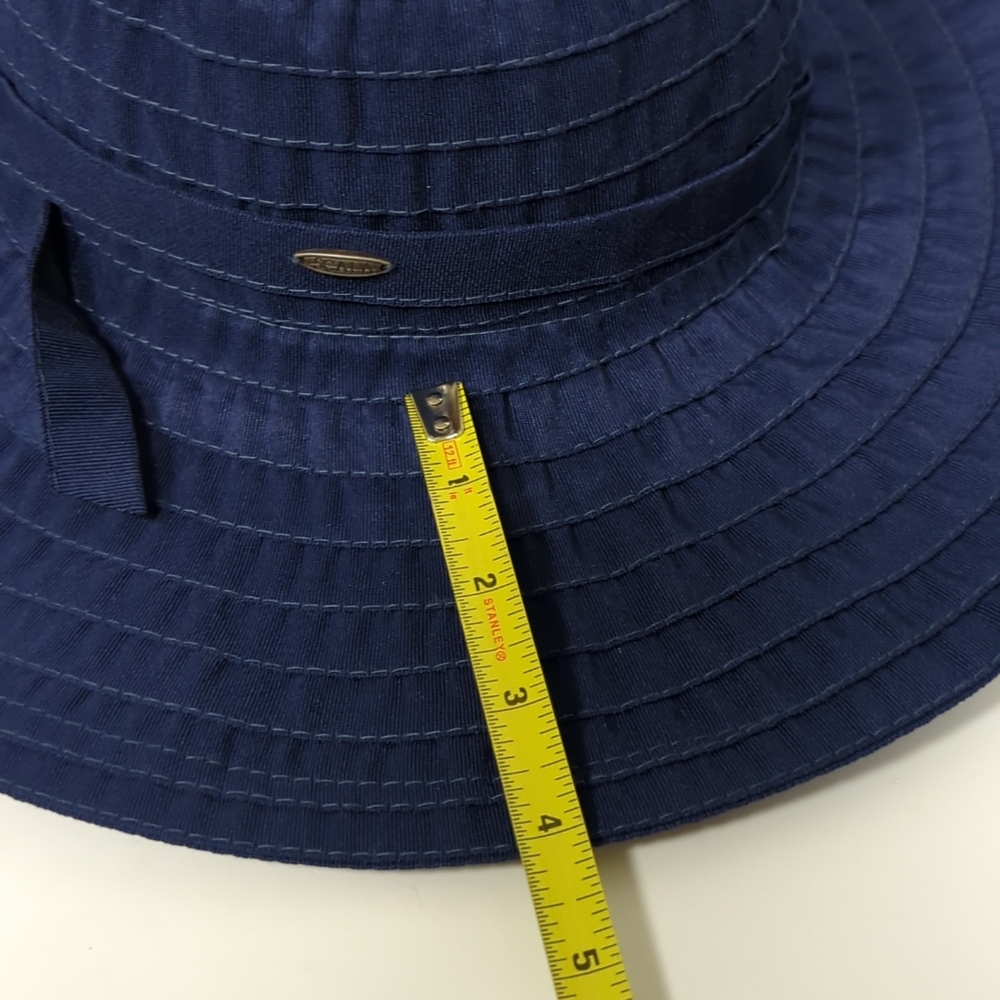 Vintage Scala Pronto Sun Hat Ribboned Wide Brim Light Weight Navy S/M - Picture 12 of 12